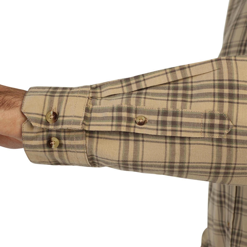 Chemise Chasse Coton Manches Longues Respirant Homme - 100 à Carreaux Beige. 12 Chemise Chasse Coton Manches Longues Respirant Homme - 100 à Carreaux Beige. – Image 10