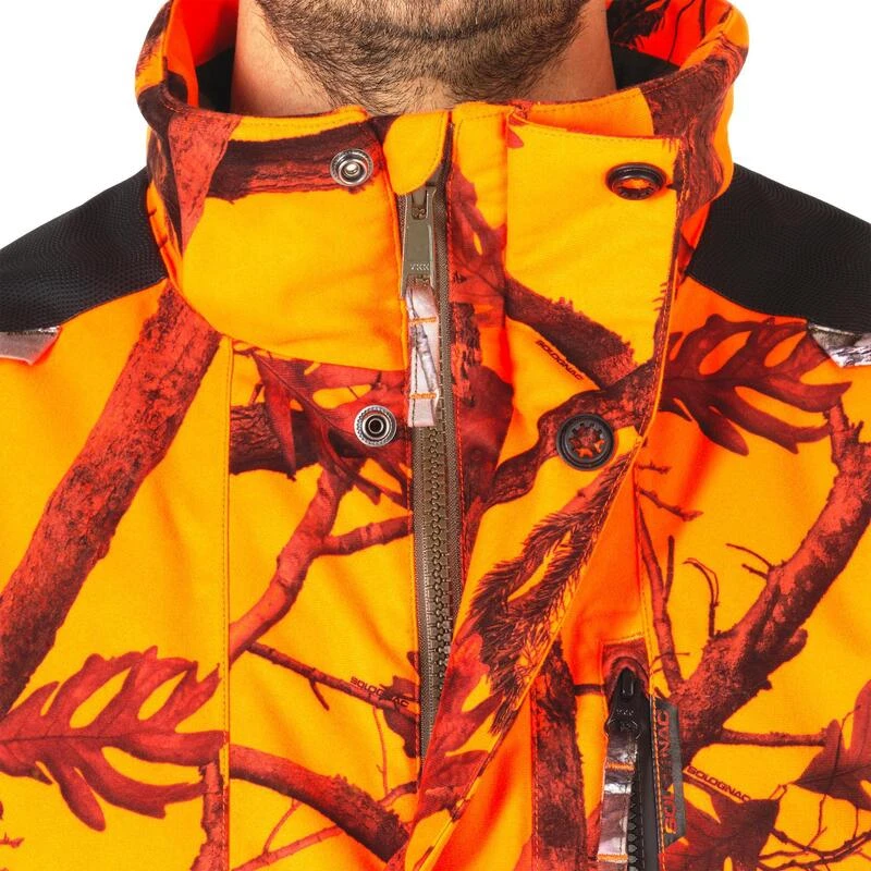 VESTE CHASSE IMPERMÉABLE CHAUDE SILENCIEUSE CAMO FLUO POSTE 500 9 VESTE CHASSE IMPERMÉABLE CHAUDE SILENCIEUSE CAMO FLUO POSTE 500 – Image 7